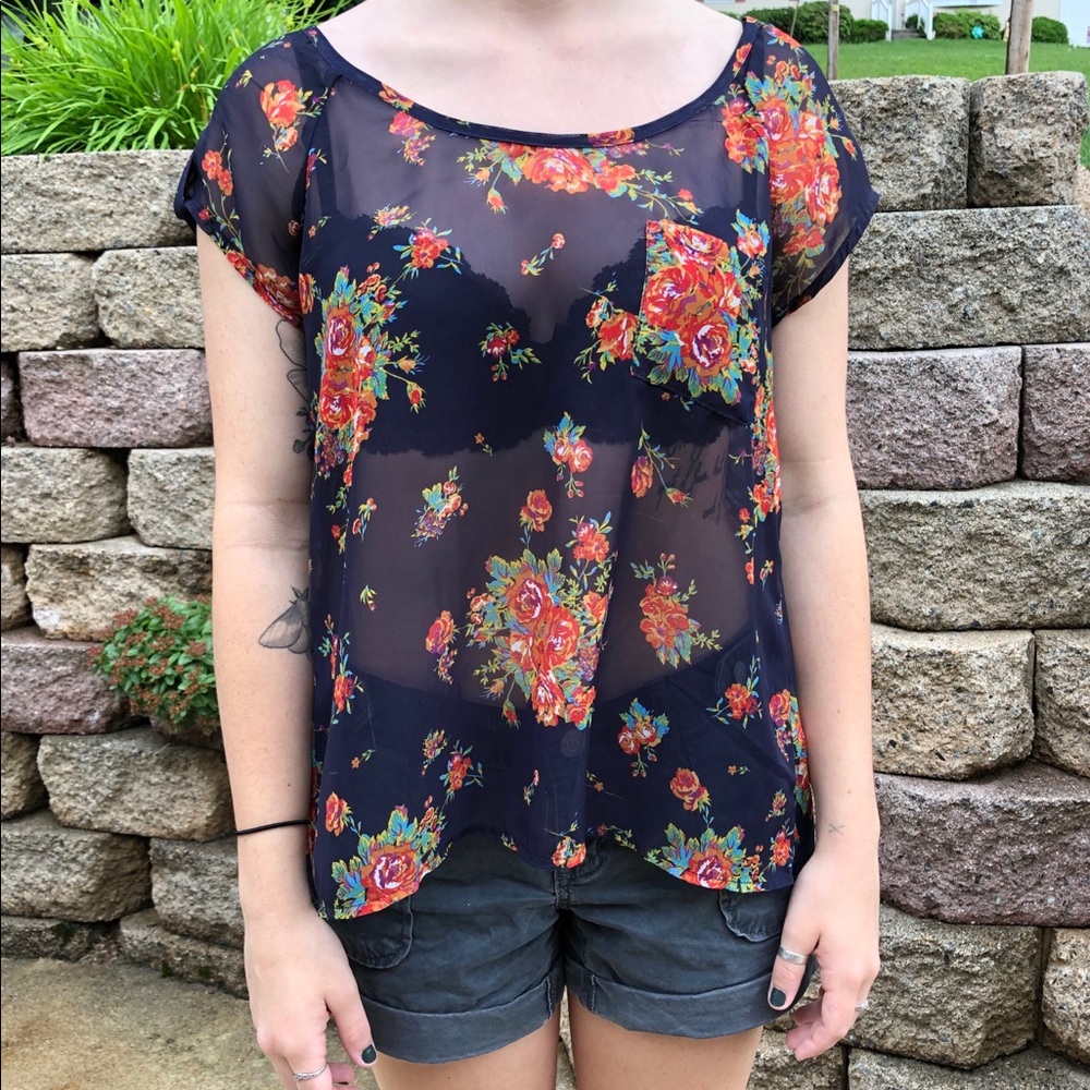 Floral sheer blouse